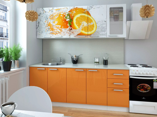 Кухня Апельсин 2м Белый/Фотопечать ЛДСП
